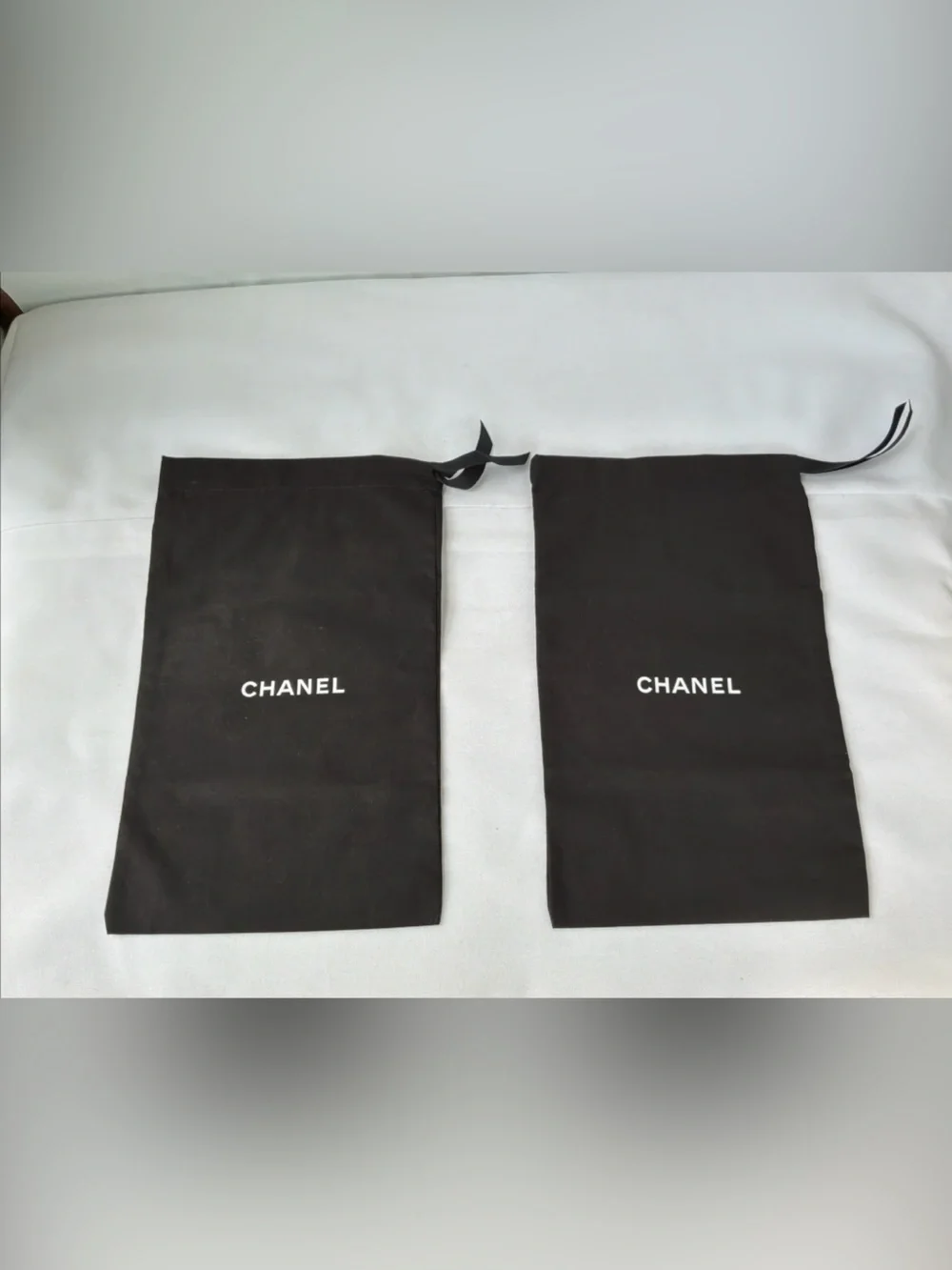 2 - Authentic CHANEL Dust Bag Black Logo Shoe Storage Handbag Travel 12 X 8